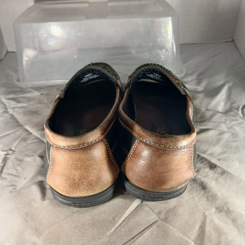 Giorgio Brutini Sport Loafers 10M Black Brown Kiltie Tassel Woven Leather Preppy - Picture 6 of 10